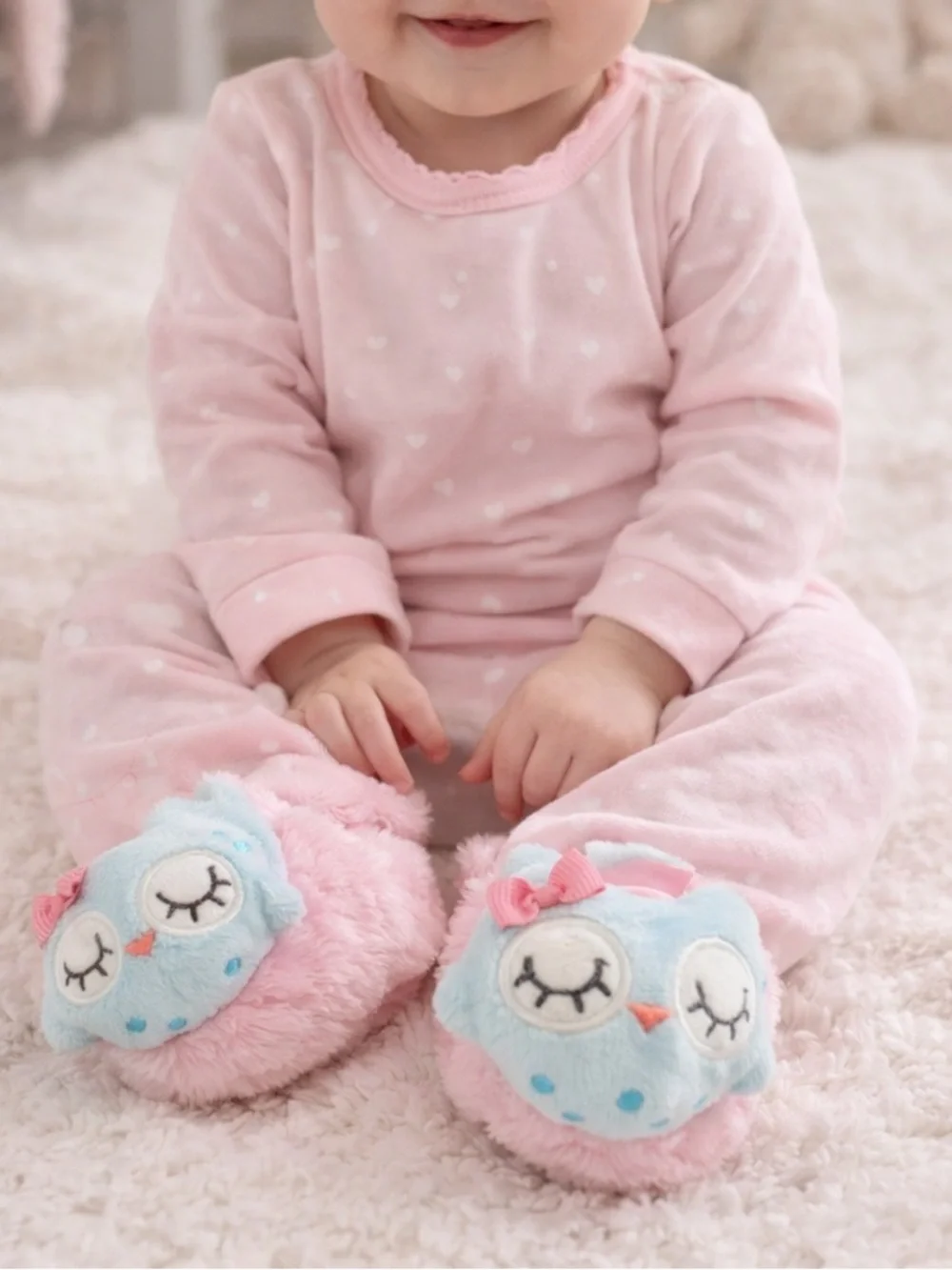 Gerber Owl Baby Slippers | Pink Plush Infant Booties (0–6 Months)
